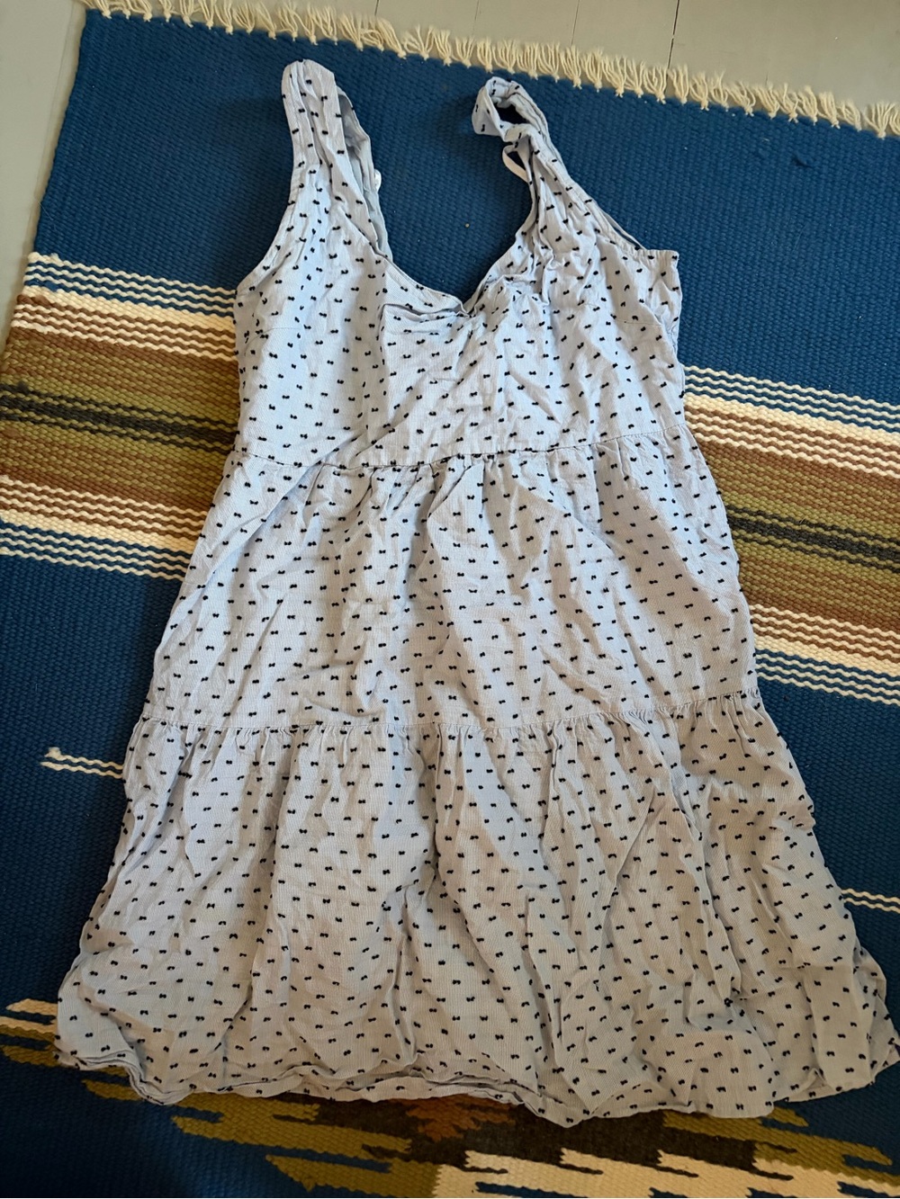 Light Blue Babydoll Mini dress with Navy Dot Print